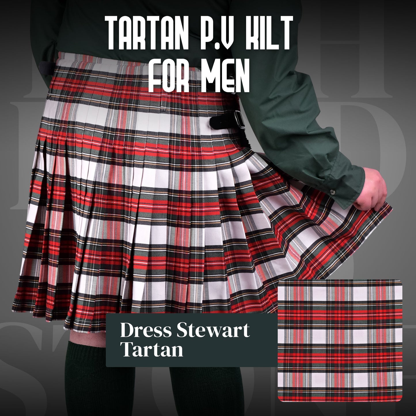 Kilt for Men I Dress Stewart Tartan Kilt Polyviscose 8 Yard Traditional Men Kilt | Big & Tall