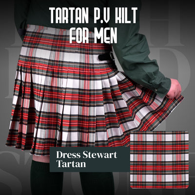Kilt for Men I Dress Stewart Tartan Kilt Polyviscose 8 Yard Traditional Men Kilt | Big & Tall