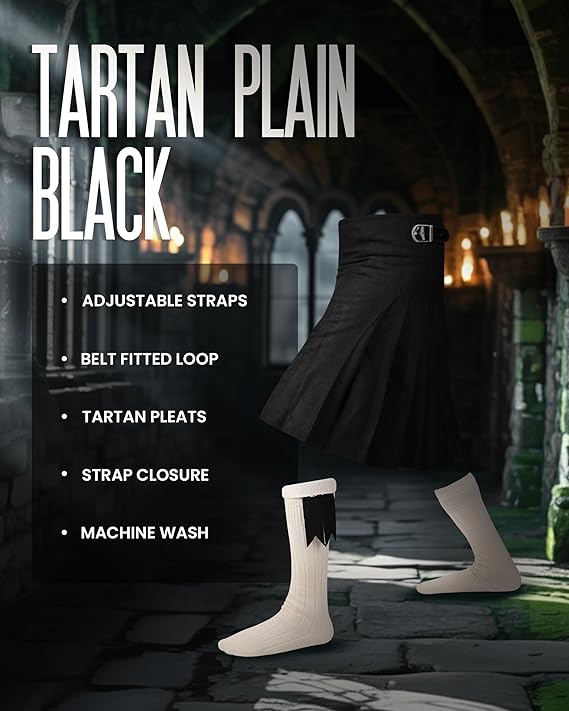 Acrylic Kilt | 16oz Plain Black Tartan Kilt
