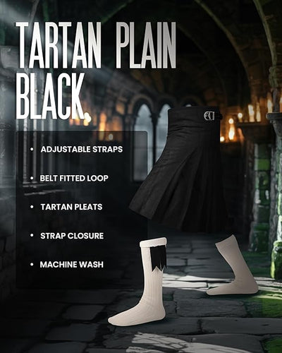 Acrylic Kilt | 16oz Plain Black Tartan Kilt
