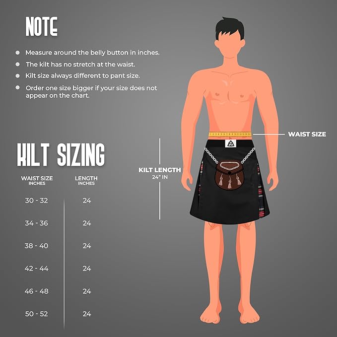 Black Stewart Hybrid Utility Kilt for Men  - Traditional Style with Modern Functionality