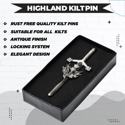 Chrome Thistle kilt pin with elegant thistle design