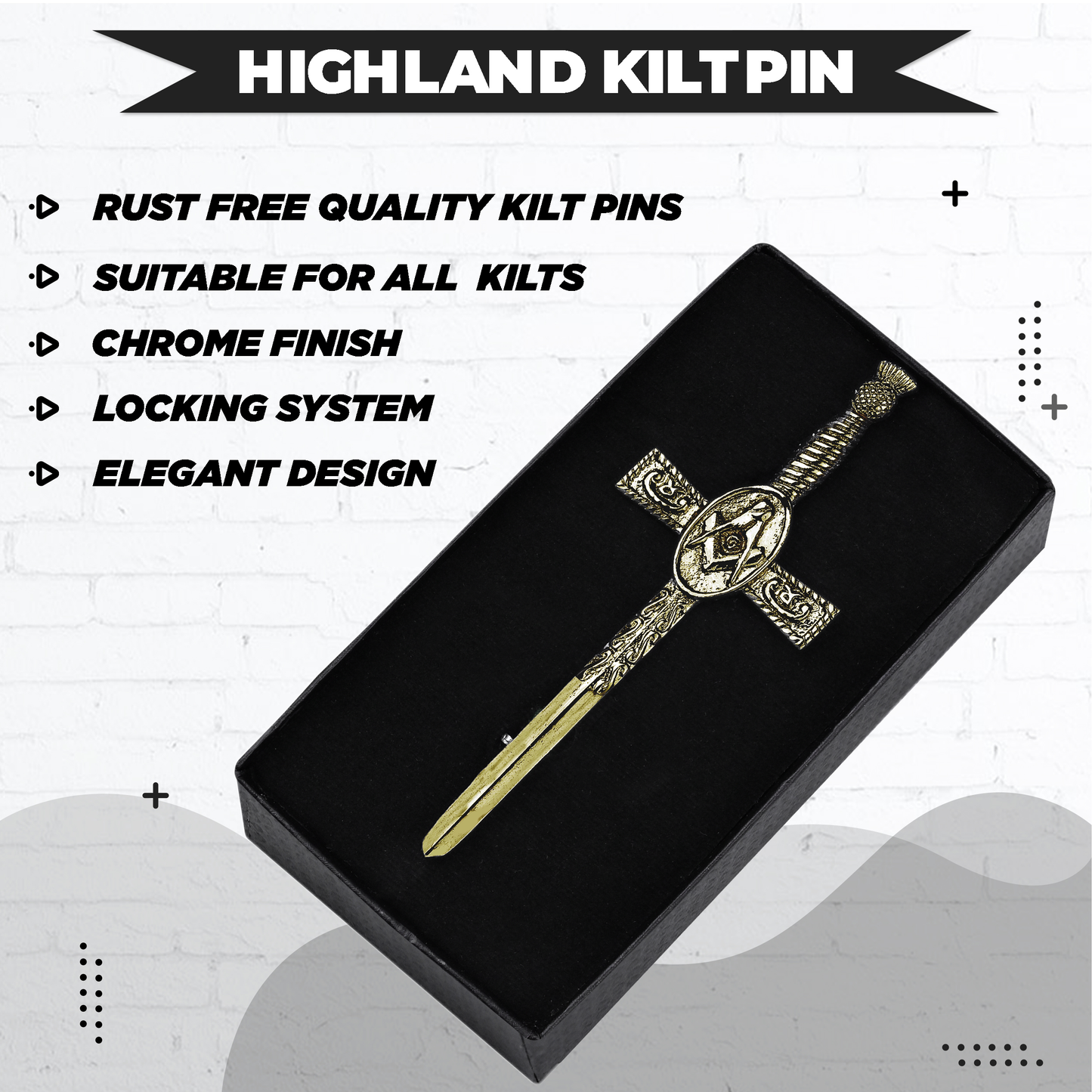 Antique Kilt Pin with a detailed Masonic Thistle design, perfect for adding elegance to your kilt outfit.
