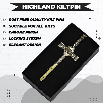 Antique Kilt Pin with a detailed Masonic Thistle design, perfect for adding elegance to your kilt outfit.