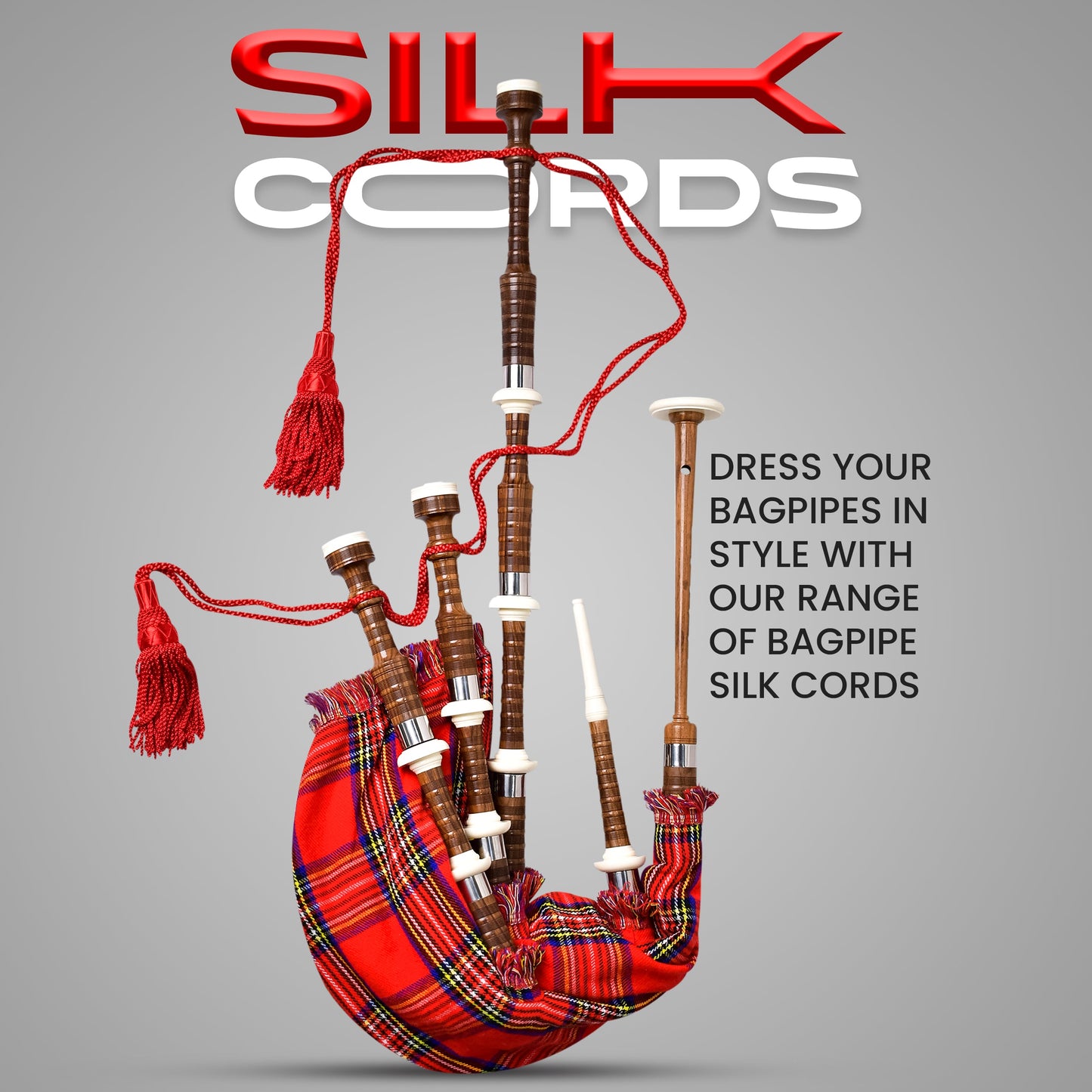 Highland Redstone Bagpipe Silk Cord | Red