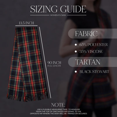 Women's Sash in Black Stewart Tartan