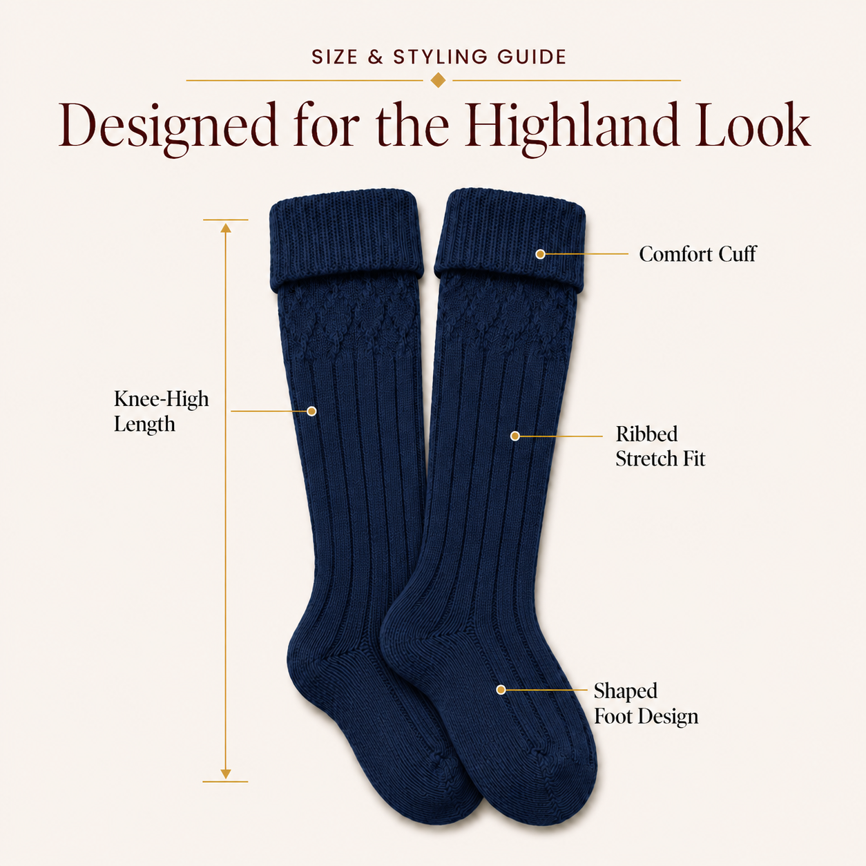 Comfortable Wool Blend Blue Kilt Hose | High-Quality Kilt Socks