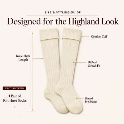 Comfortable Wool Blend Cream Kilt Hose | High-Quality Kilt Socks