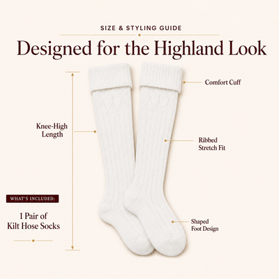 Comfortable Wool Blend White Kilt Hose | High-Quality Kilt Socks