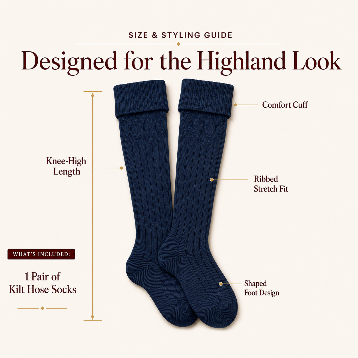 Comfortable Wool Blend Blue Kilt Hose | High-Quality Kilt Socks