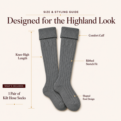 Comfortable Wool Blend Grey Kilt Hose | High-Quality Kilt Socks