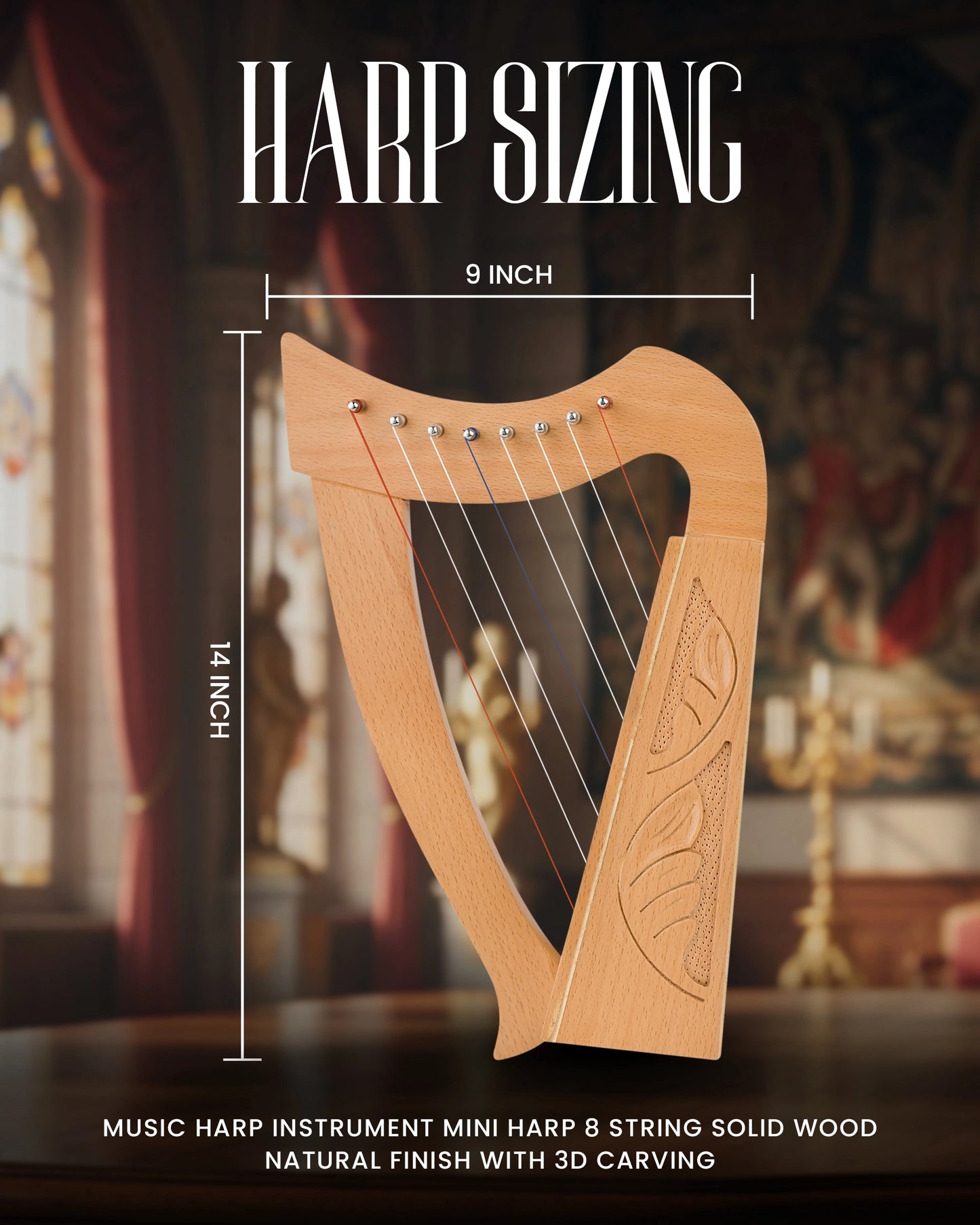Mini Celtic Harp 8 String | Portable Celtic Instrument for Beginners & Professionals