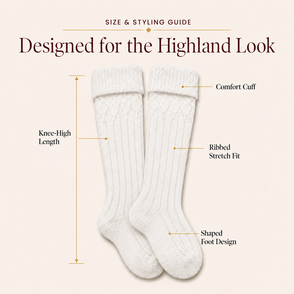 Comfortable Wool Blend White Kilt Hose | High-Quality Kilt Socks