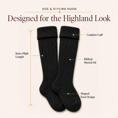 Comfortable Wool Blend Black Kilt Hose | High-Quality Kilt Socks