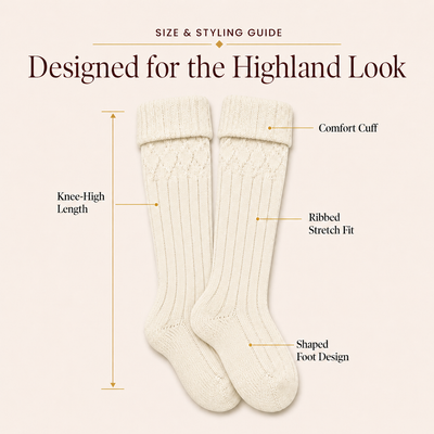 Comfortable Wool Blend Cream Kilt Hose | High-Quality Kilt Socks