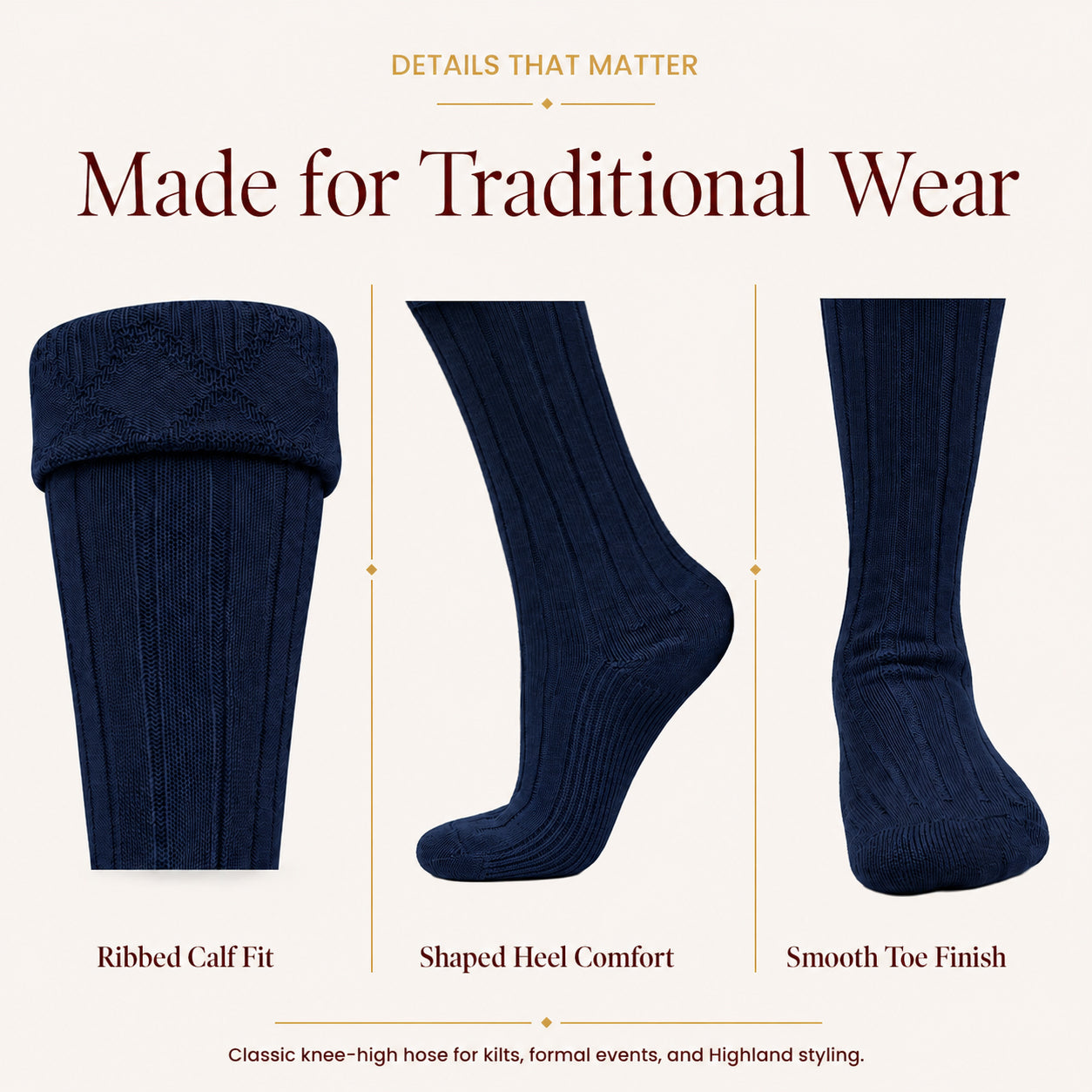 Comfortable Wool Blend Blue Kilt Hose | High-Quality Kilt Socks