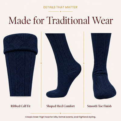 Comfortable Wool Blend Blue Kilt Hose | High-Quality Kilt Socks