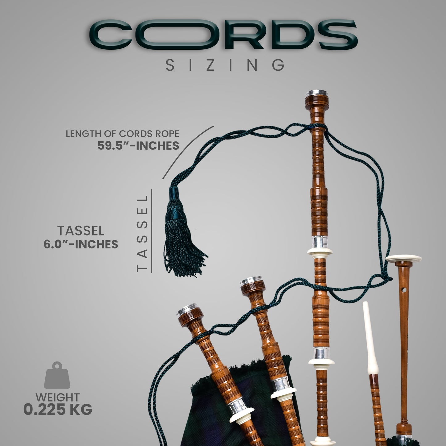 Highland Redstone Bagpipe Silk Cord | Green