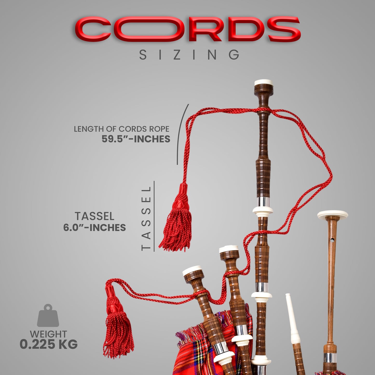 Highland Redstone Bagpipe Silk Cord | Red