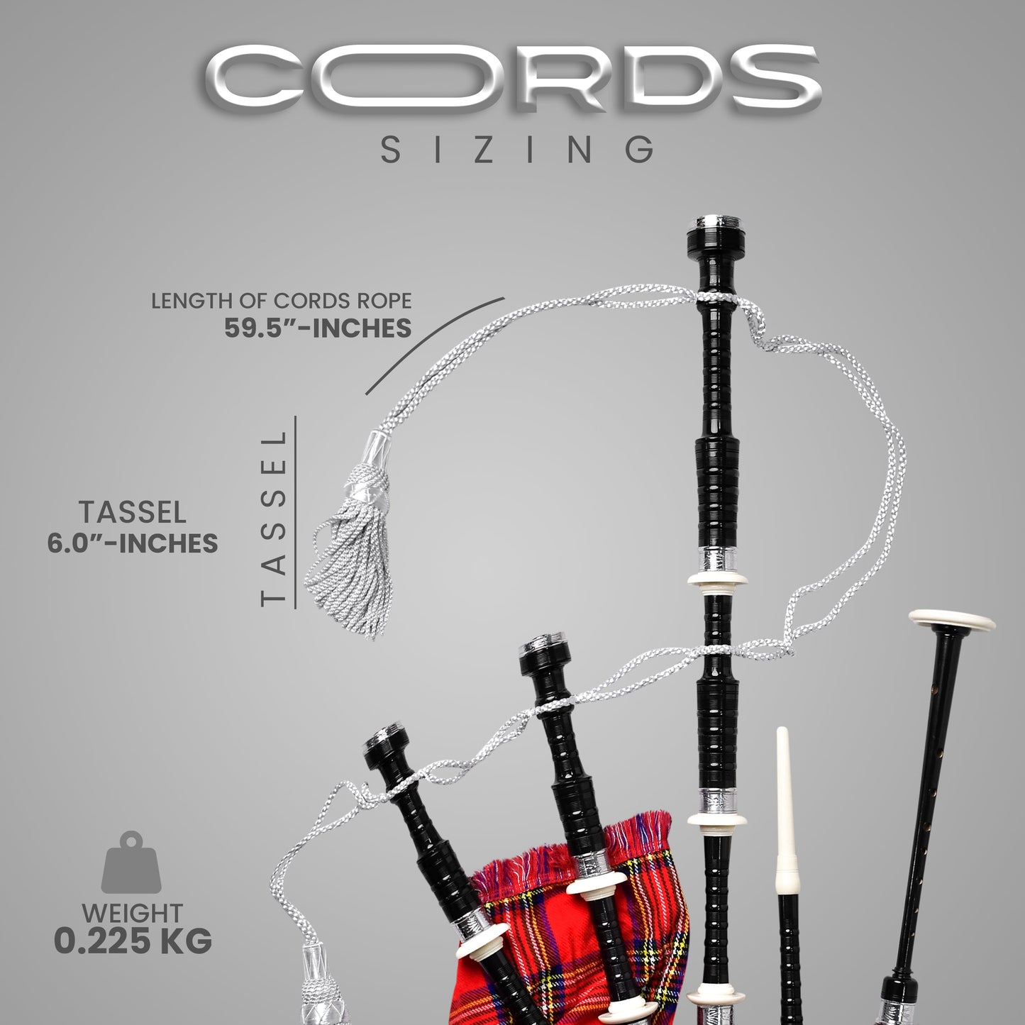 Highland Redstone Bagpipe Silk Cord | Silver