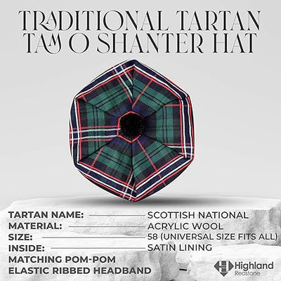 Tam O'Shanter Hat with Pompom | Scottish National Tartan