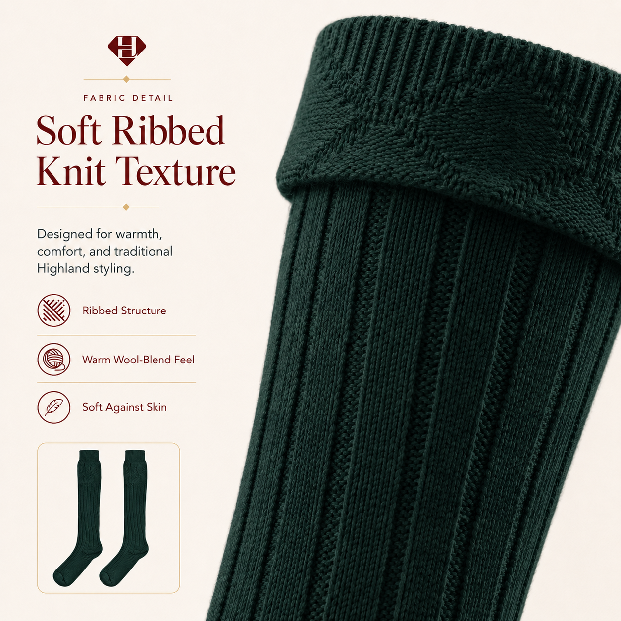 Comfortable Wool Blend Green Kilt Hose | High-Quality Kilt Socks
