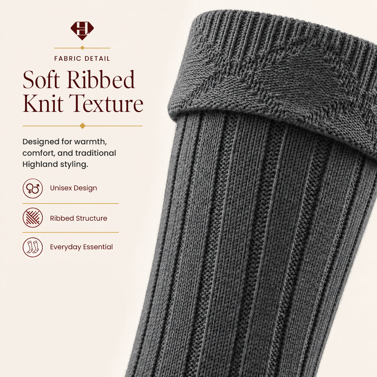 Comfortable Wool Blend Grey Kilt Hose | High-Quality Kilt Socks