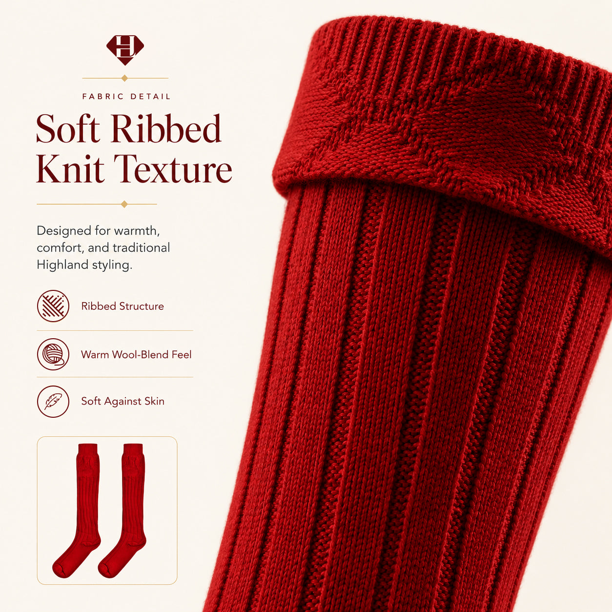 Comfortable Wool Blend Red Kilt Hose | High-Quality Kilt Socks
