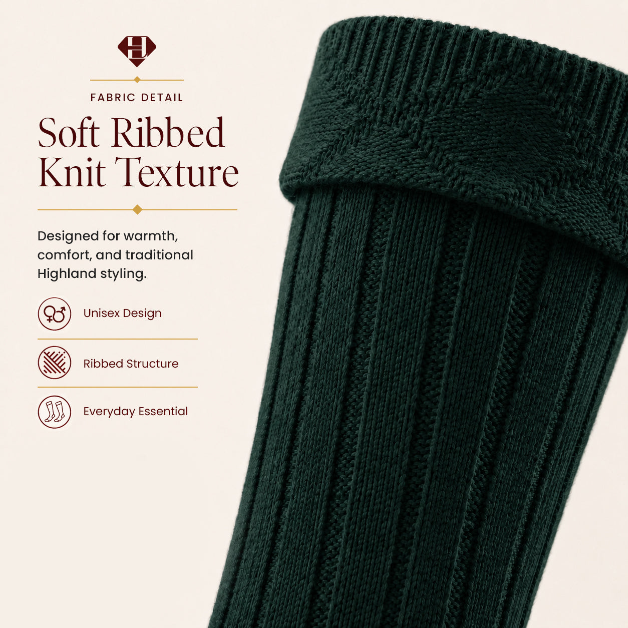 Comfortable Wool Blend Green Kilt Hose | High-Quality Kilt Socks