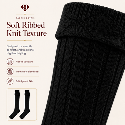 Comfortable Wool Blend Black Kilt Hose | High-Quality Kilt Socks