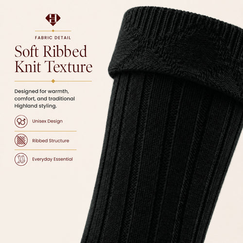 Comfortable Wool Blend Black Kilt Hose | High-Quality Kilt Socks
