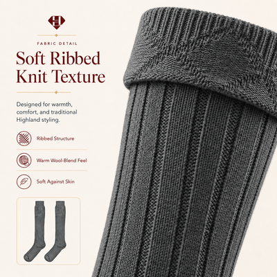 Comfortable Wool Blend Grey Kilt Hose | High-Quality Kilt Socks