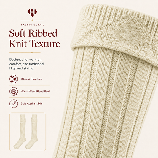 Comfortable Wool Blend Cream Kilt Hose | High-Quality Kilt Socks