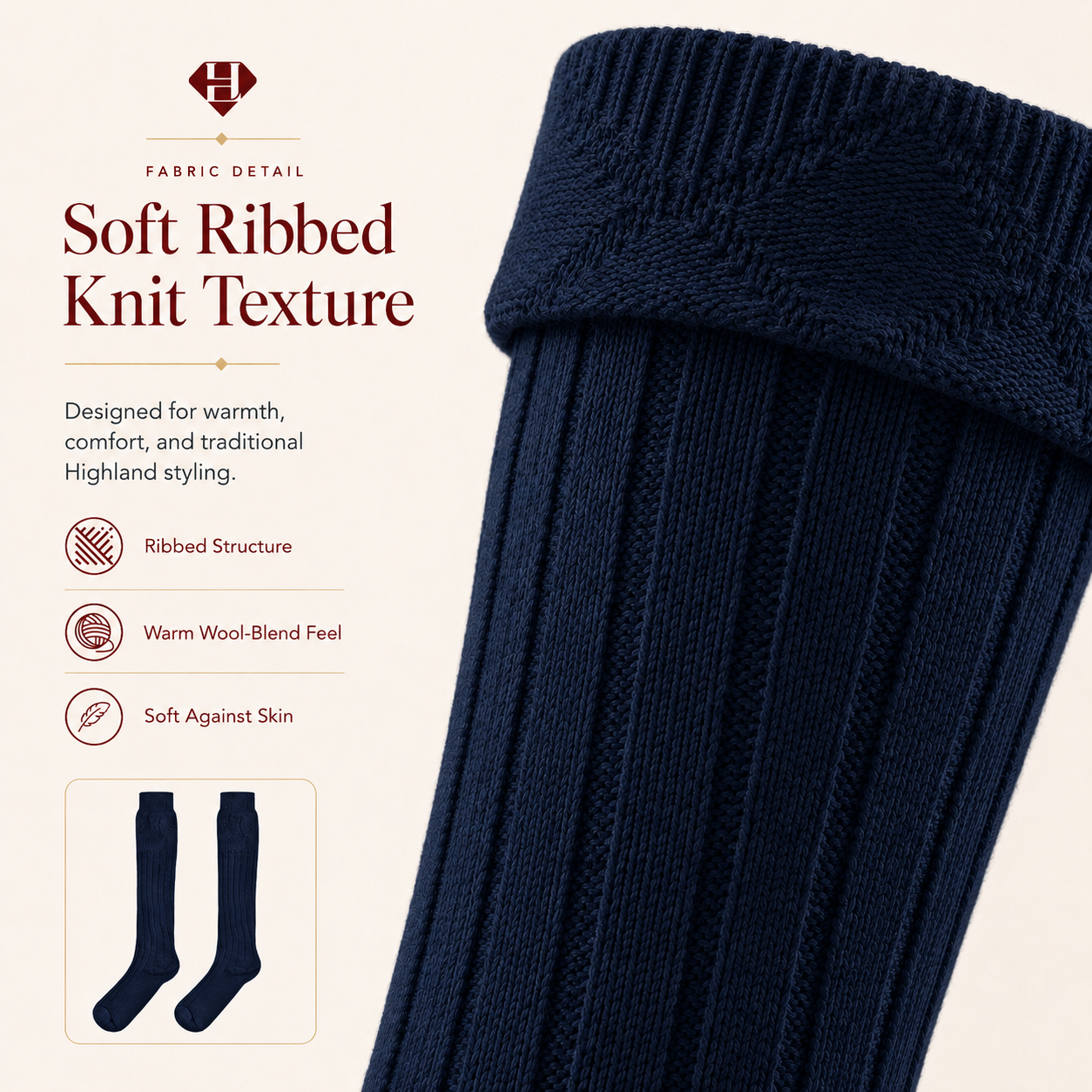 Comfortable Wool Blend Blue Kilt Hose | High-Quality Kilt Socks