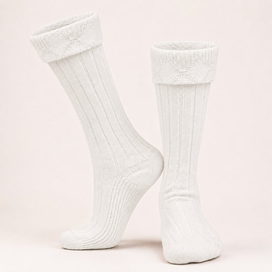 Comfortable Wool Blend White Kilt Hose | High-Quality Kilt Socks