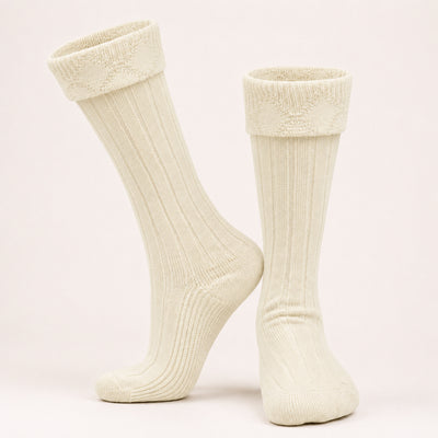 Comfortable Wool Blend Cream Kilt Hose | High-Quality Kilt Socks