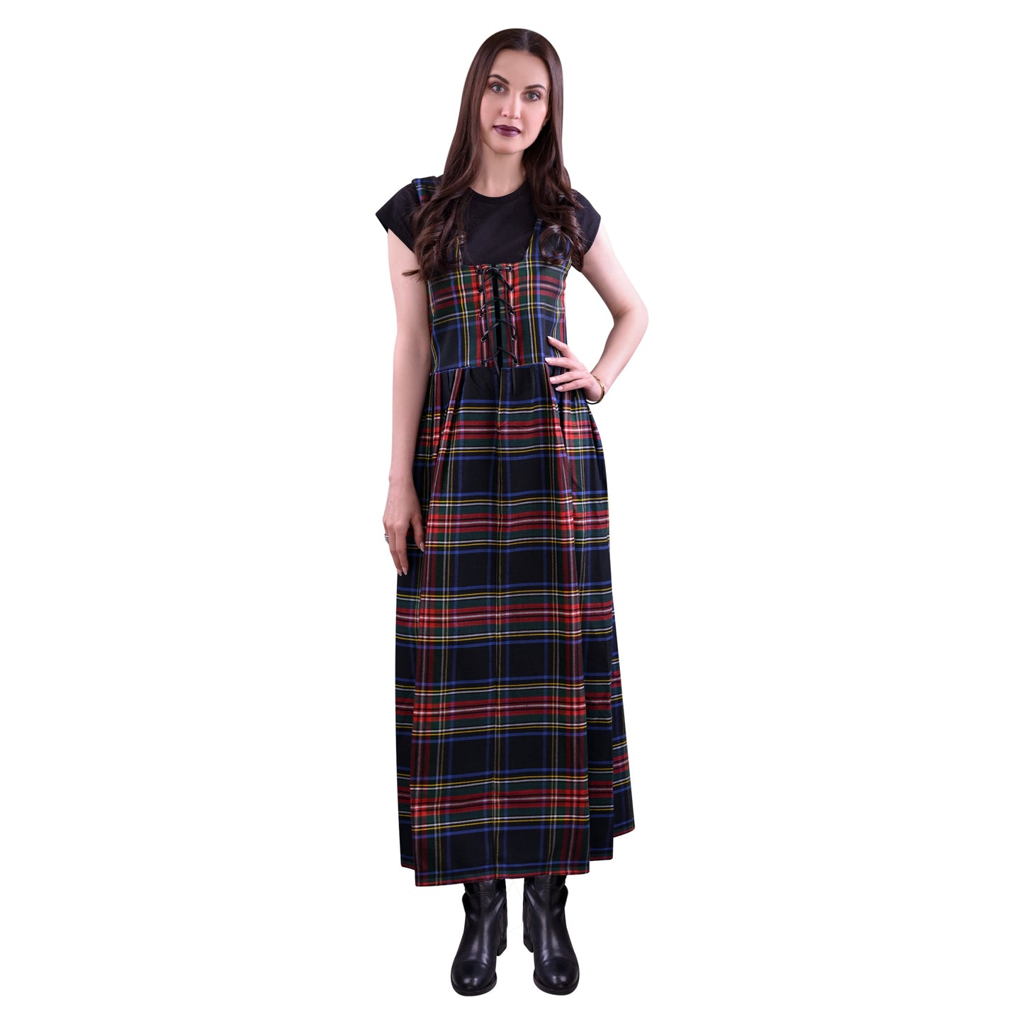 Women's Scottish Highland Dress - Long Tartan Dress | Black Stewart