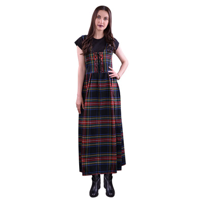 Women's Scottish Highland Dress - Long Tartan Dress | Black Stewart
