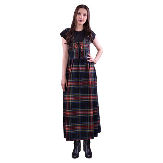 Women's Scottish Highland Dress - Long Tartan Dress | Black Stewart
