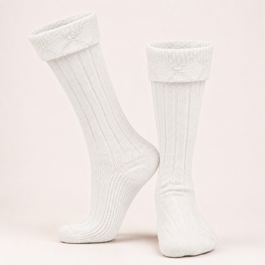 Comfortable Wool Blend White Kilt Hose | High-Quality Kilt Socks
