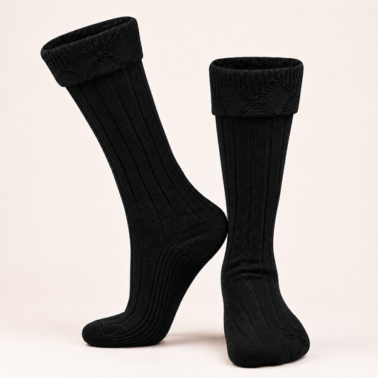 Comfortable Wool Blend Black Kilt Hose | High-Quality Kilt Socks