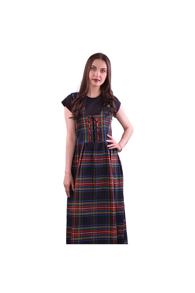 Women's Scottish Highland Dress - Long Tartan Dress | Black Stewart