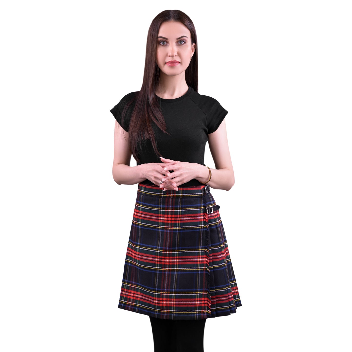 Woman Plaid Kilt - Black Stewart Tartan Kilt - Premium Quality & Timeless Style | Big & Tall