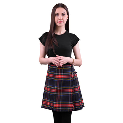 Woman Plaid Kilt - Black Stewart Tartan Kilt - Premium Quality & Timeless Style | Big & Tall