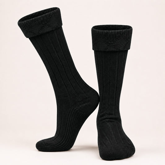 Comfortable Wool Blend Black Kilt Hose | High-Quality Kilt Socks